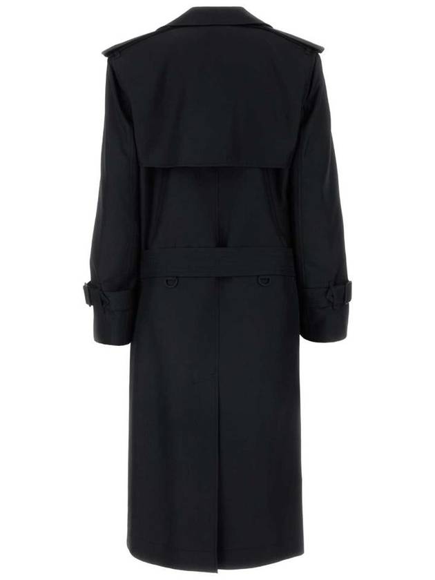 Burberry Belted Long Silk Blend Trench Coat Black