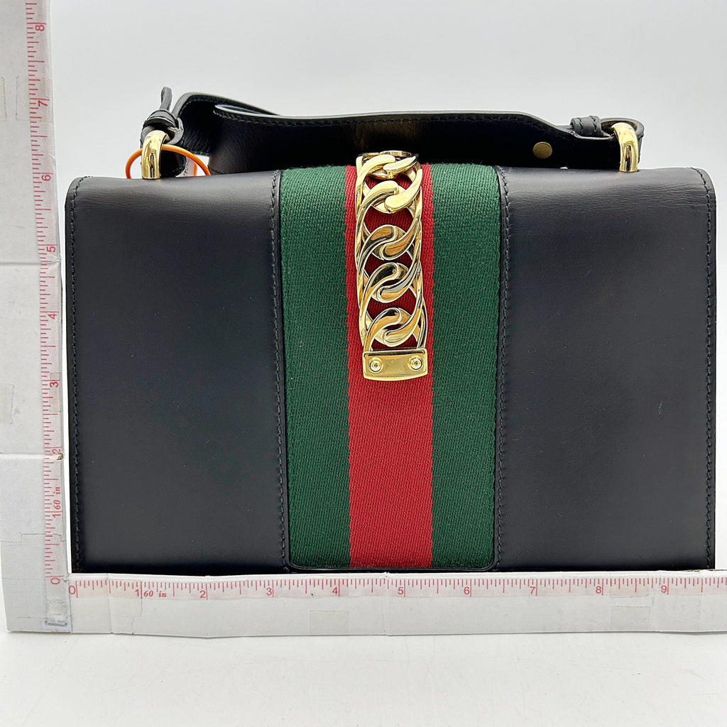 GUCCI Calfskin Small Sylvie Shoulder Bag Black 2504201806