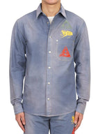 Astro Embroidered Patch Denim Long Sleeve Shirt Light Blue Dior