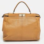 Fendi Tan Leather Large Peekaboo Top Handle Bag