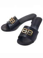 Balenciaga BB Leather Slipper Heels Black