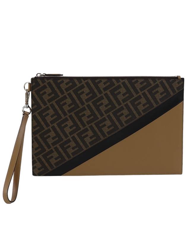 Fendi Men's Diagonal Flat Pouch Clutch Bag Brown
