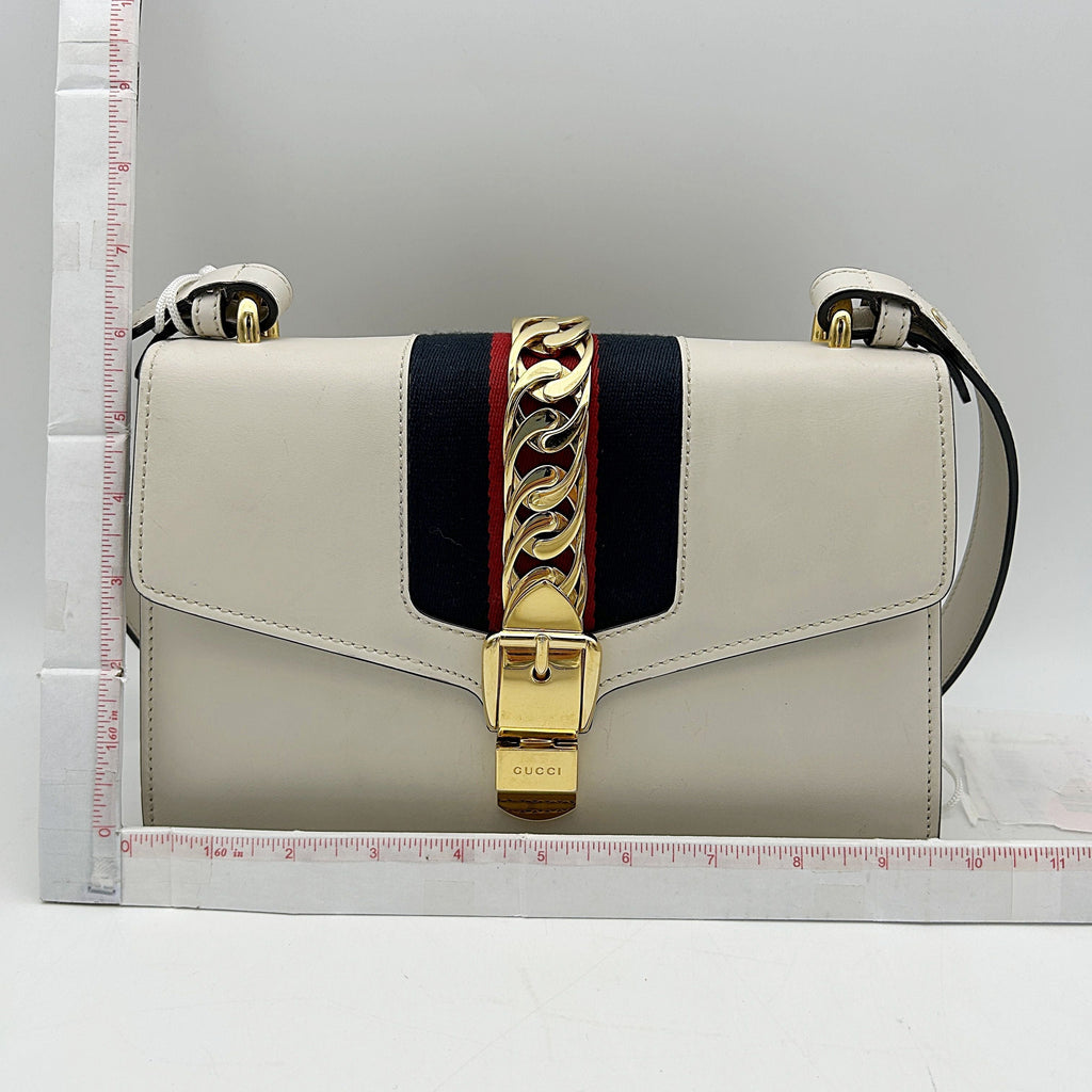GUCCI Calfskin Small Sylvie Shoulder Bag Off White LA23005