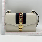 GUCCI Calfskin Small Sylvie Shoulder Bag Off White LA23005