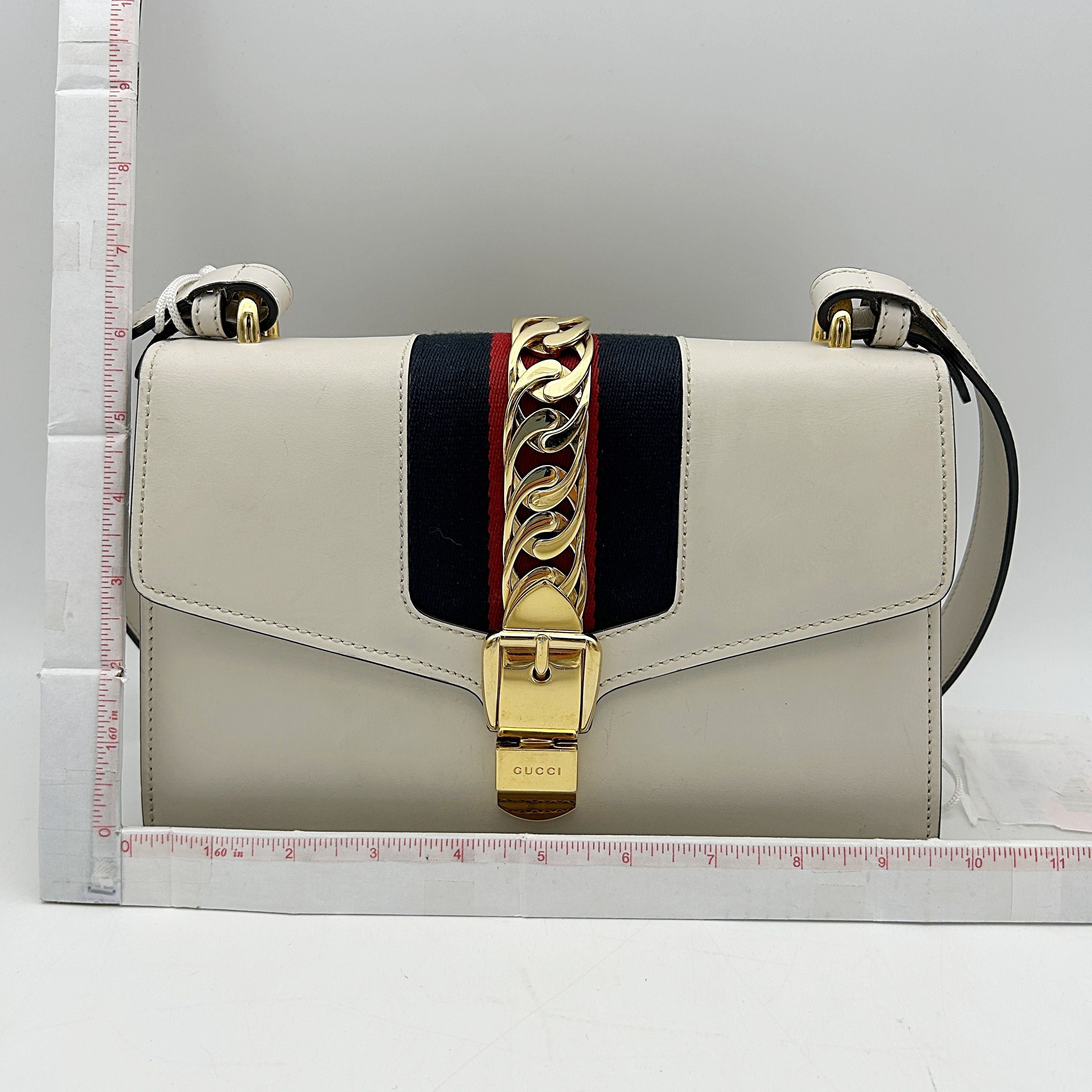 GUCCI Calfskin Small Sylvie Shoulder Bag Off White LA23005