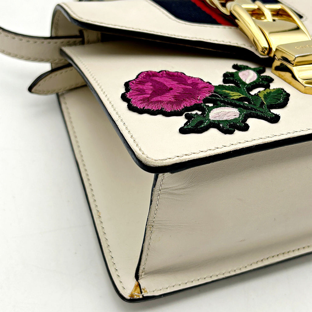 GUCCI Mini Sylvie Top Handle Bag Floral Ivory LA27140