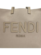 Fendi FF Fabric Tote Bag with Fringes Beige