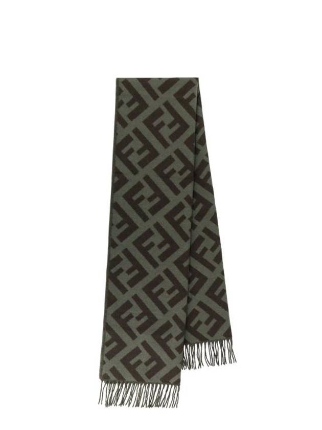 Fendi FF Motif Fringe Cashmere Scarf Green