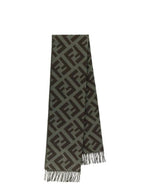 Fendi FF Motif Fringe Cashmere Scarf Green