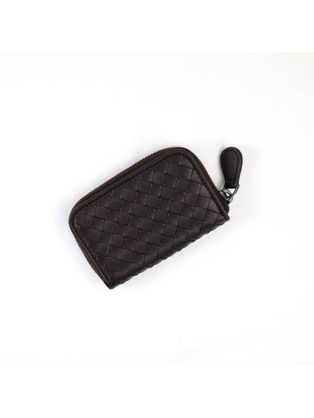 Bottega Veneta Intrecciato Zipper Coin Card Wallet Dark Brown