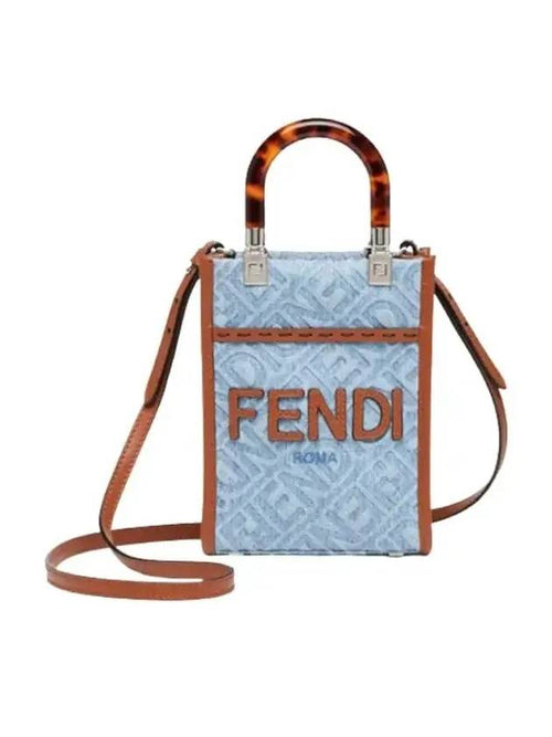 Fendi Mini Sunshine Denim Shopper Bag Blue