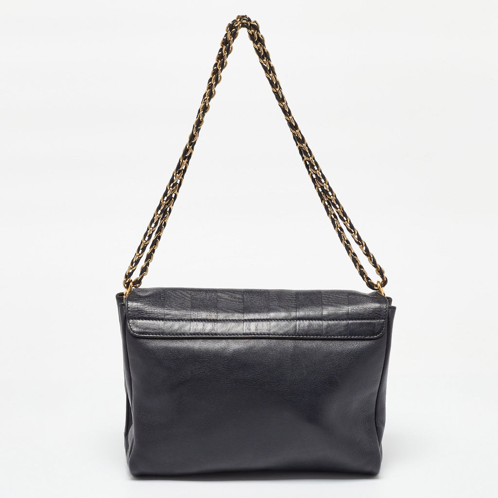 Fendi Black Stripe Embossed Leather Large Claudia Shoulder Bag