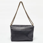 Fendi Black Stripe Embossed Leather Large Claudia Shoulder Bag