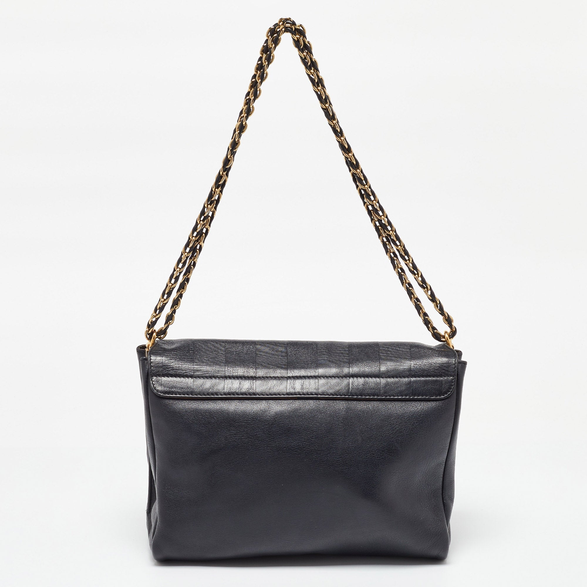 Fendi Black Stripe Embossed Leather Large Claudia Shoulder Bag