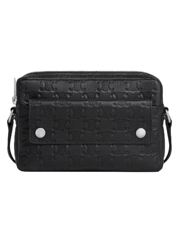 CELINE Triomphe Embossed Mini Calfskin Camera Cross Bag Black