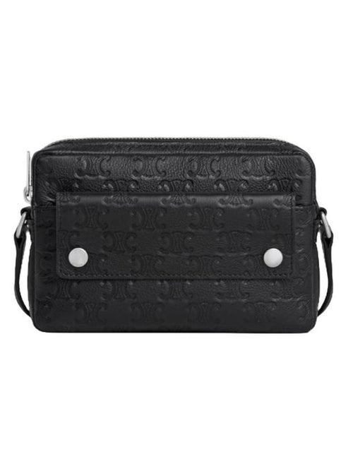 CELINE Triomphe Embossed Mini Calfskin Camera Cross Bag Black