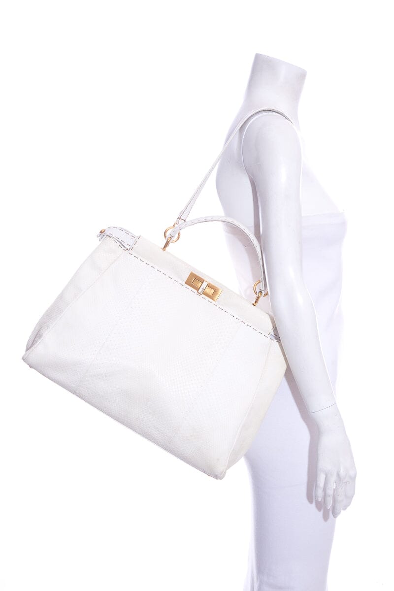 Fendi Cream Python Large Peekaboo Top Handle Bag