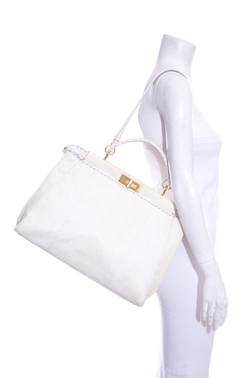 Fendi Cream Python Large Peekaboo Top Handle Bag
