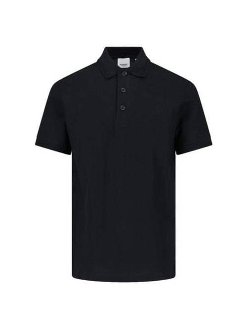 Burberry Men's Embroidered Logo Cotton Polo Shirt Black