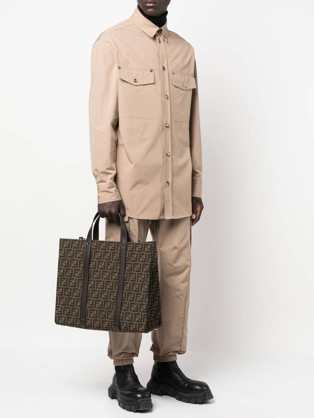 Fendi FF Jacquard Fabric Shopper Tote Bag Brown