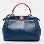 Fendi Blue/pink Leather Mini Peekaboo Top Handle Bag