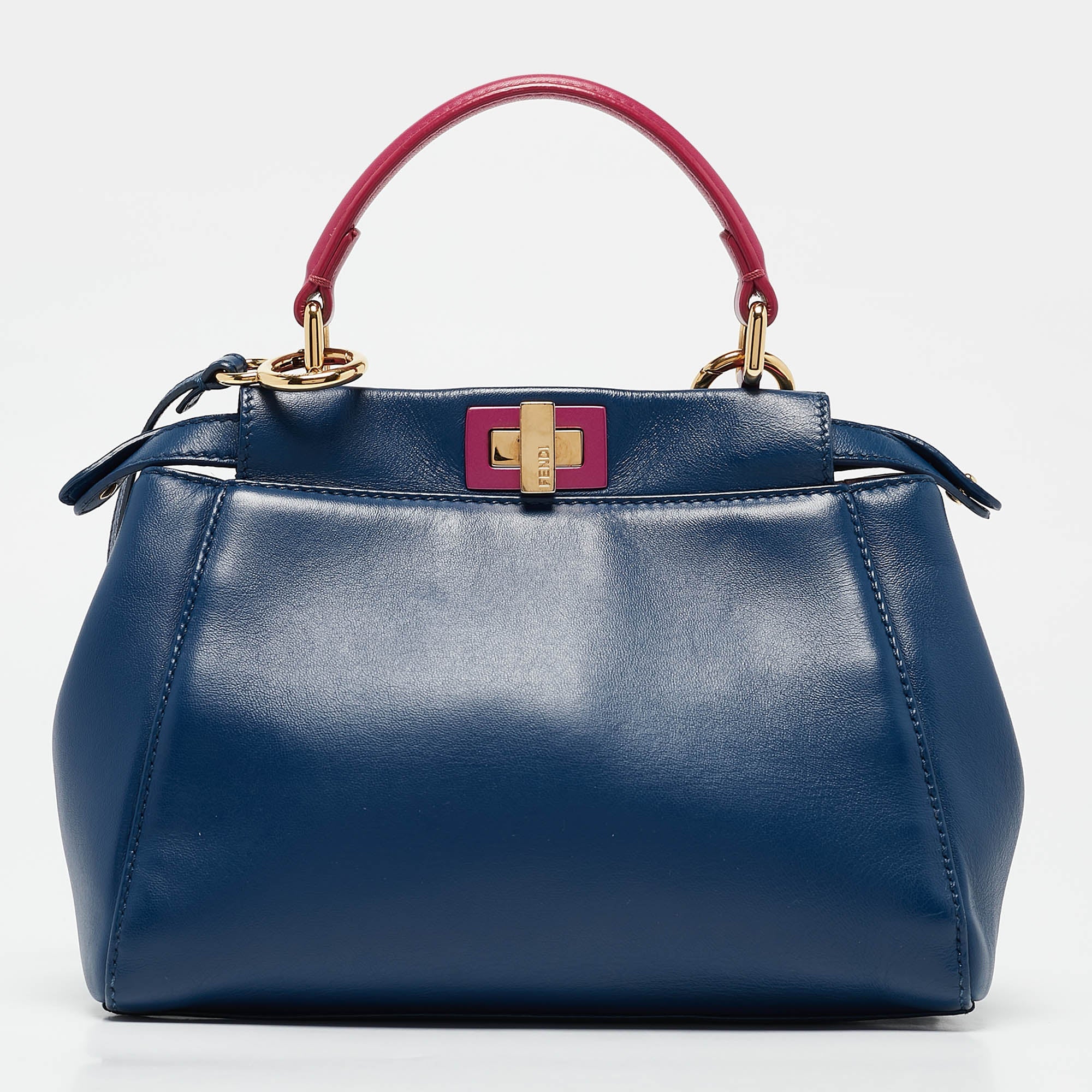 Fendi Blue/pink Leather Mini Peekaboo Top Handle Bag