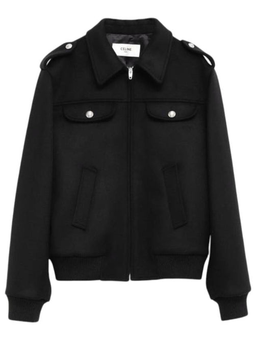 CELINE Shirt Collar Military Zip-Up Jacket Black