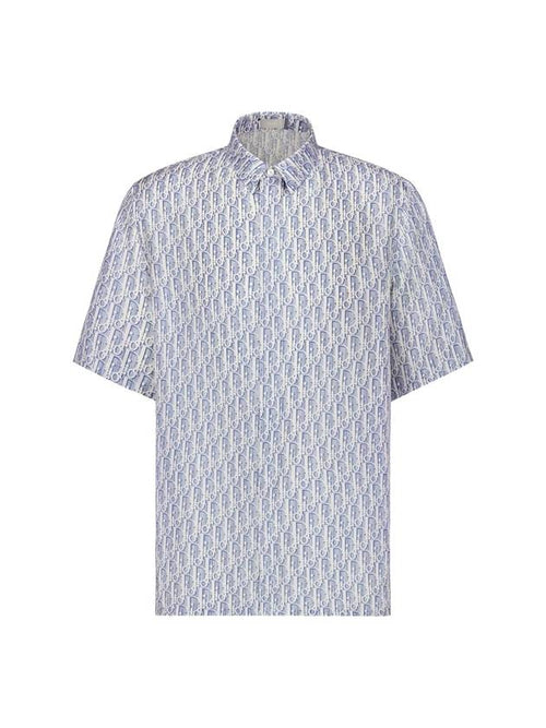 Striped Oblique Silk Short Sleeve Shirt Blue Dior
