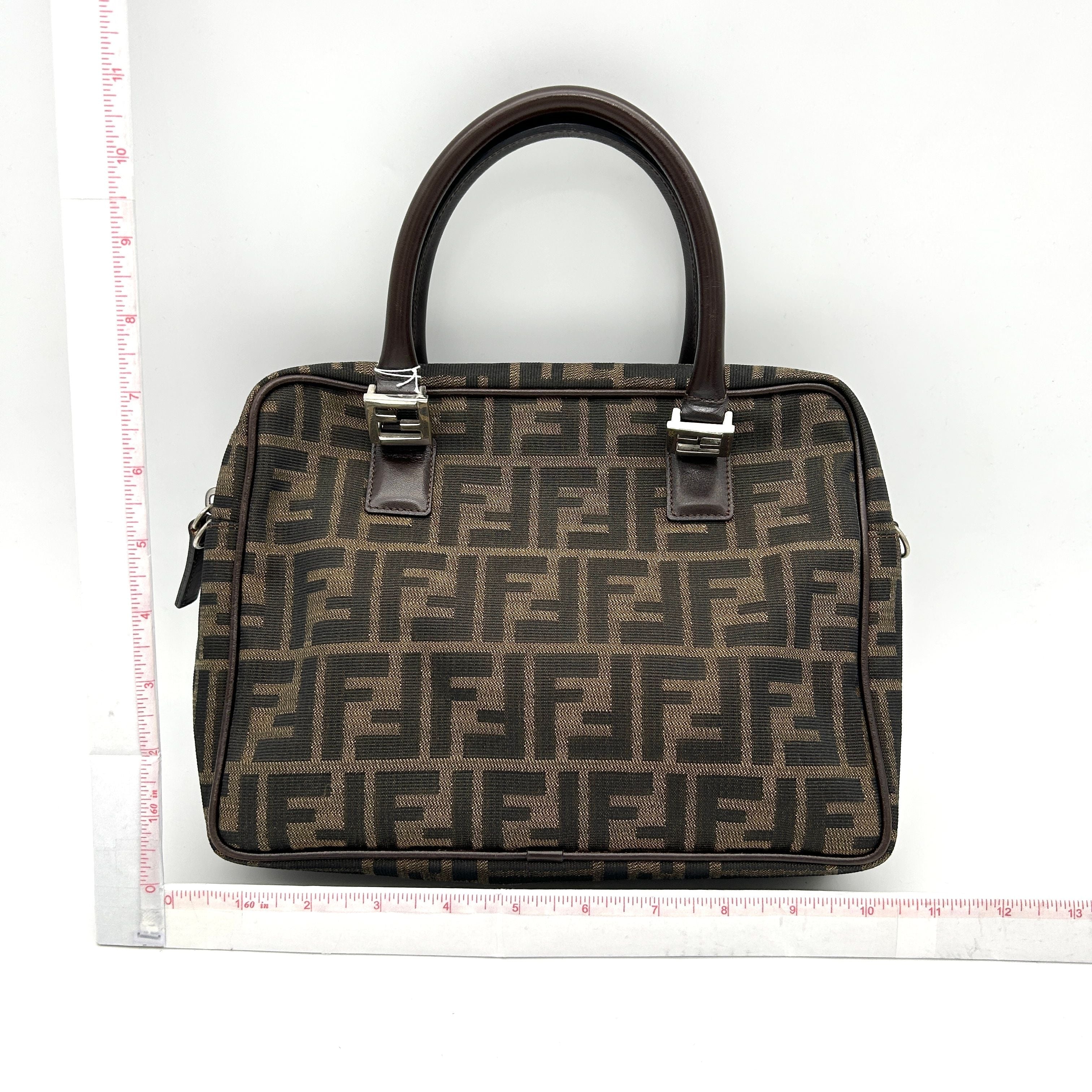 Fendi Brown Zucca Handbag Leather Cloth Pony-style calfskin fe8829bf