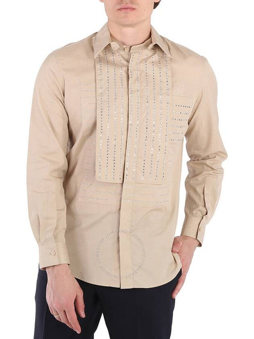 Burberry Burberry Men's Sesame Crystal Embroidered Formal Shirt, Brand Size 39 (Neck Size 15.5