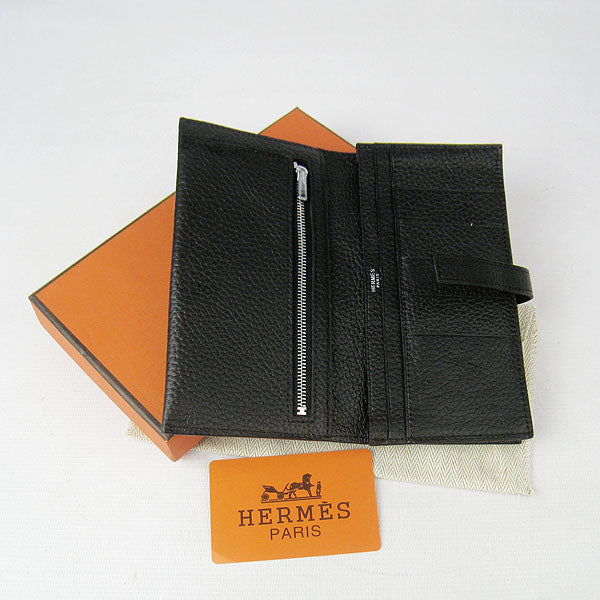Hermes Wallet H015 Wallet Cow Leather Black