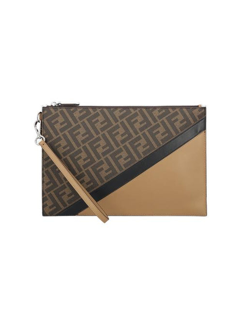 Fendi Men's Diagonal Flat Pouch Clutch Bag Brown