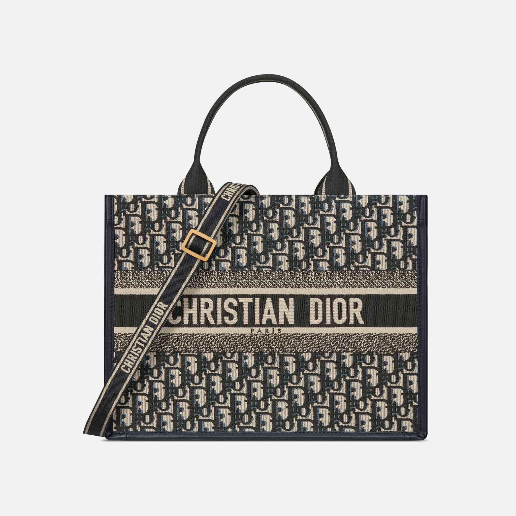 Medium Book Tote Dior Oblique Embroidery And Calfskin