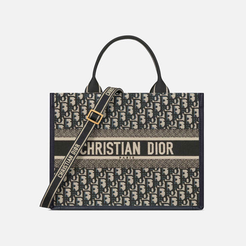 Medium Book Tote Dior Oblique Embroidery And Calfskin
