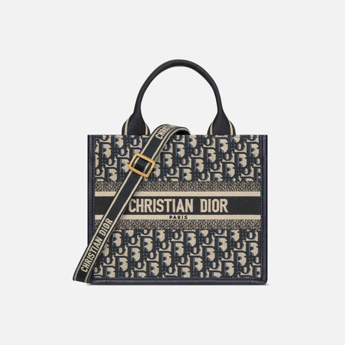 Small Book Tote Dior Oblique Embroidery And Calfskin