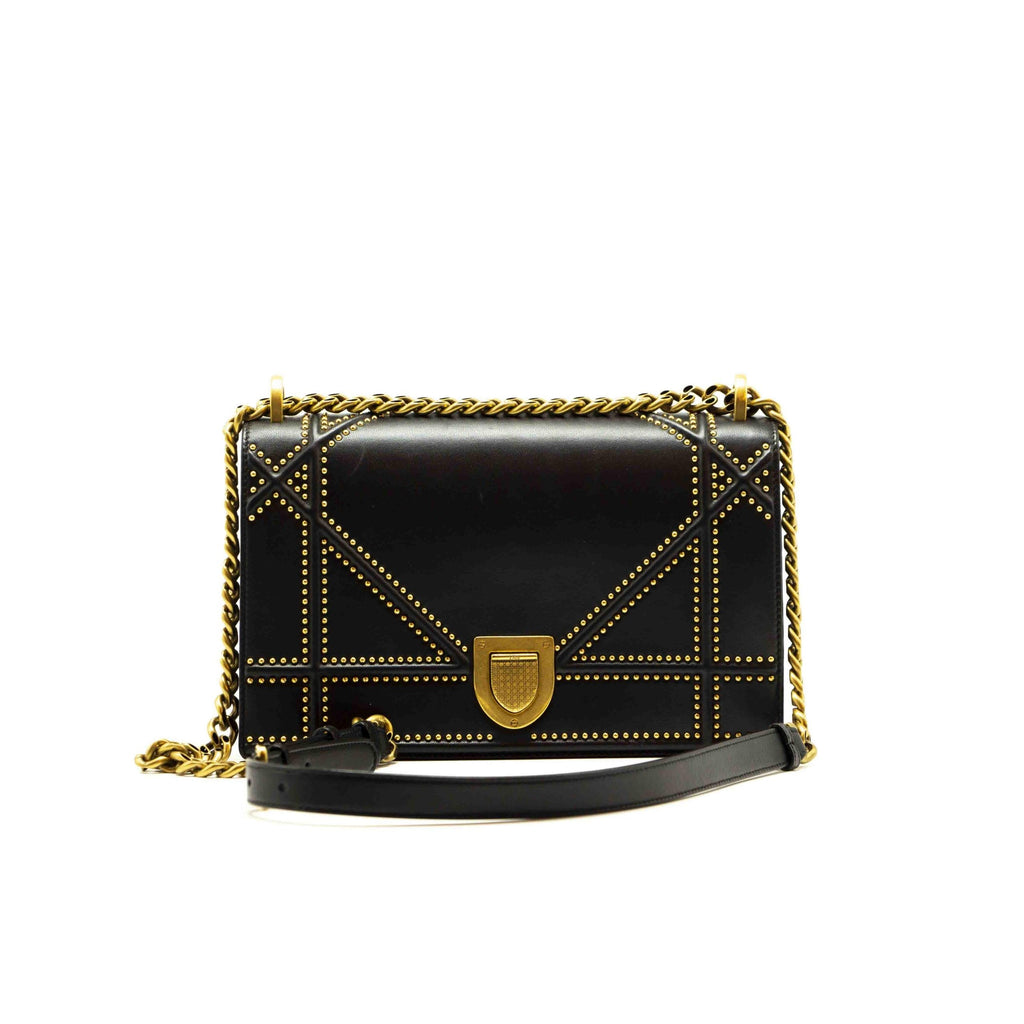 Dior Black Leather Medium Studded Diorama Shoulder Bag