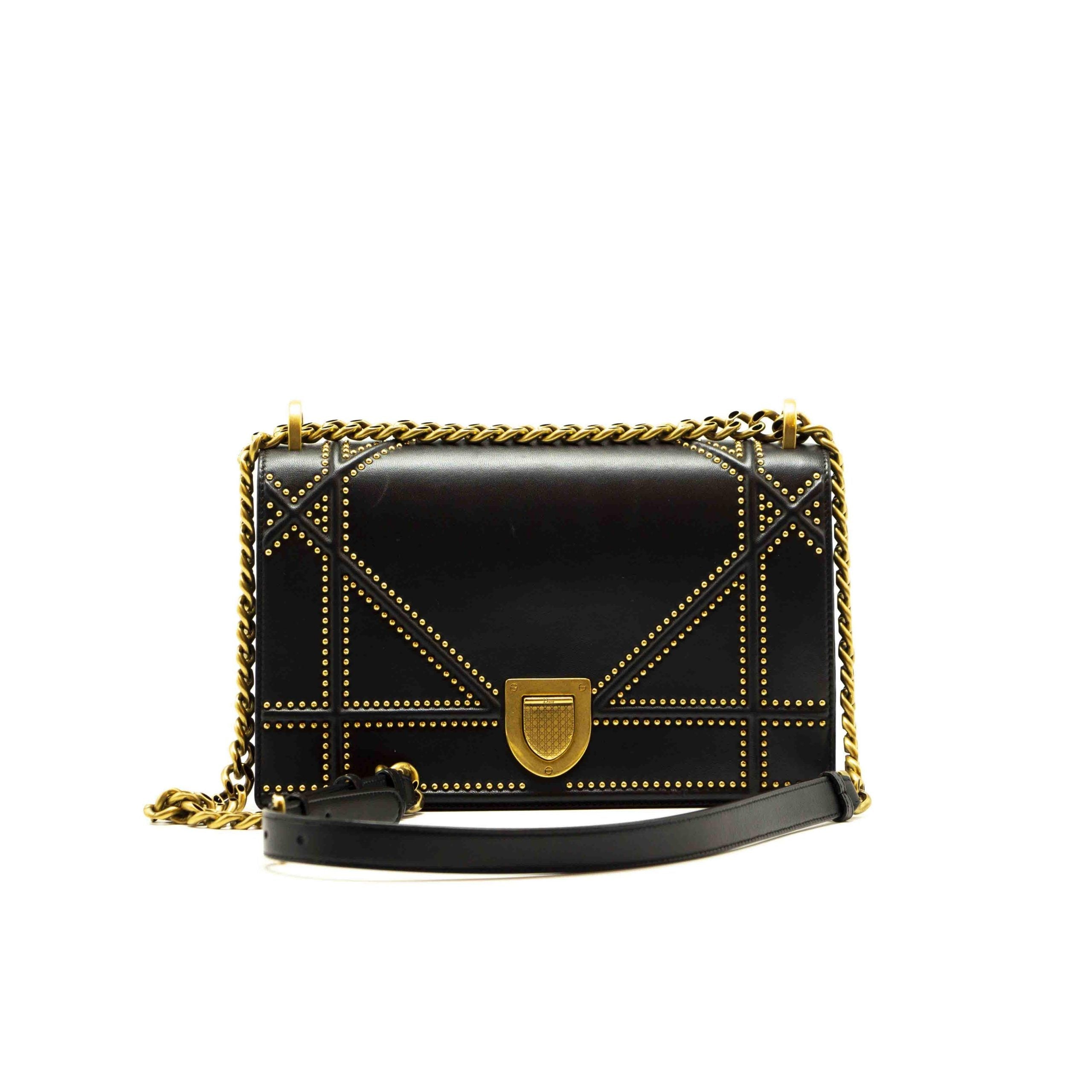 Dior Black Leather Medium Studded Diorama Shoulder Bag