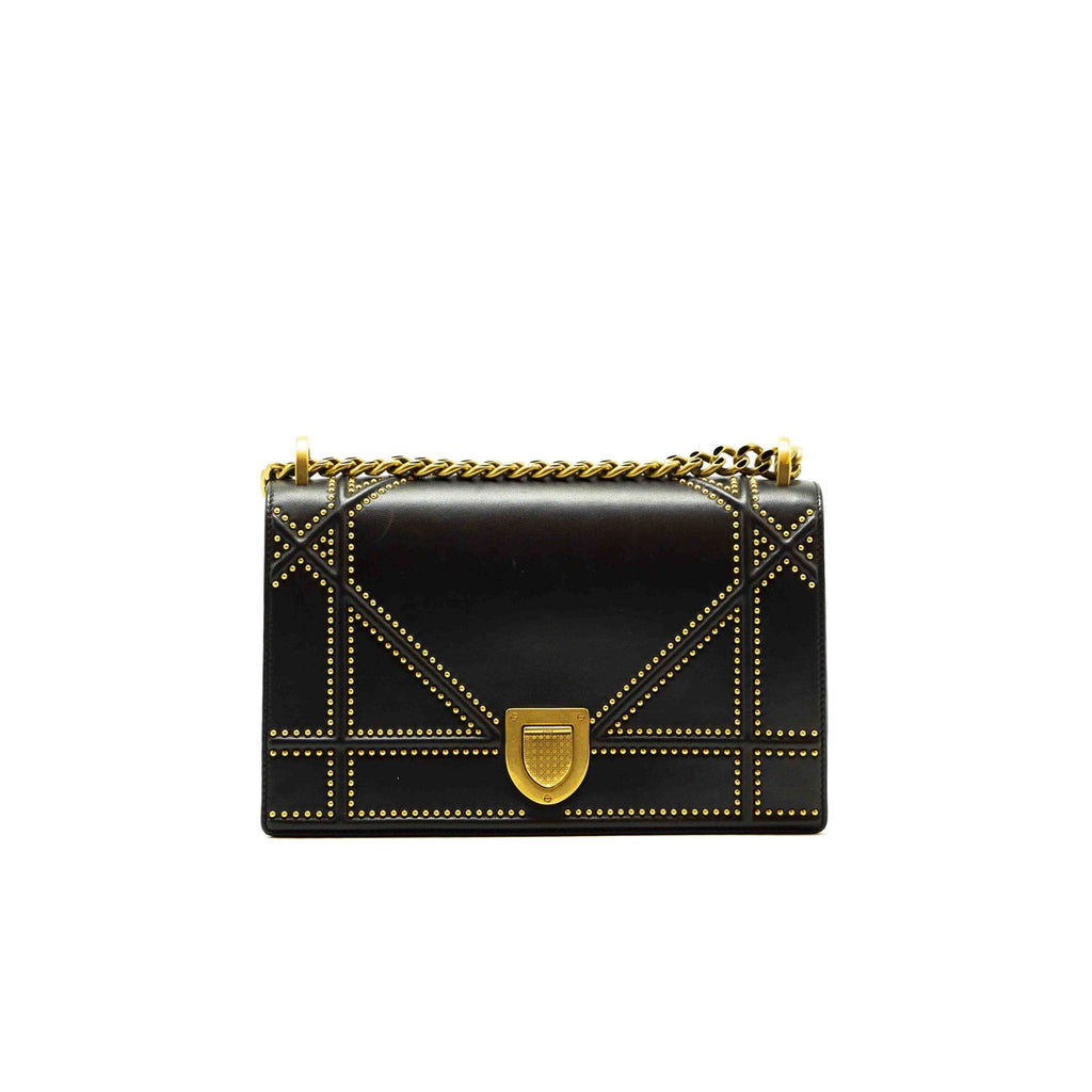 Dior Black Leather Medium Studded Diorama Shoulder Bag