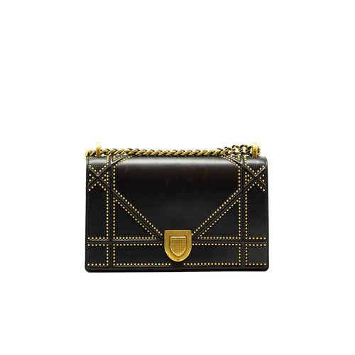 Dior Black Leather Medium Studded Diorama Shoulder Bag