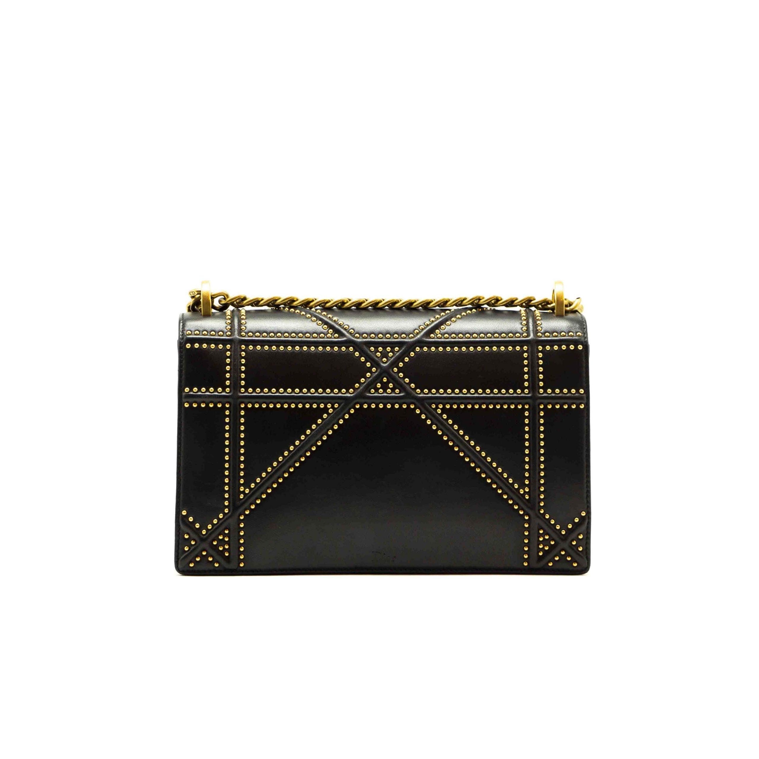 Dior Black Leather Medium Studded Diorama Shoulder Bag