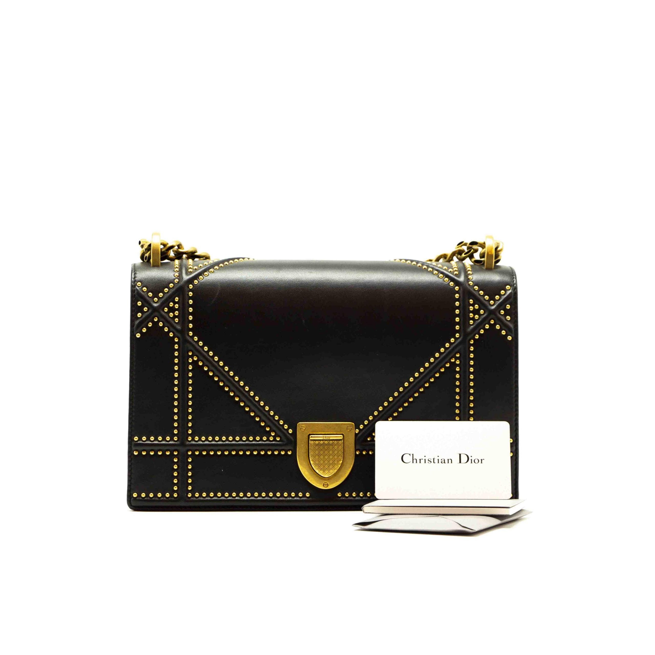 Dior Black Leather Medium Studded Diorama Shoulder Bag