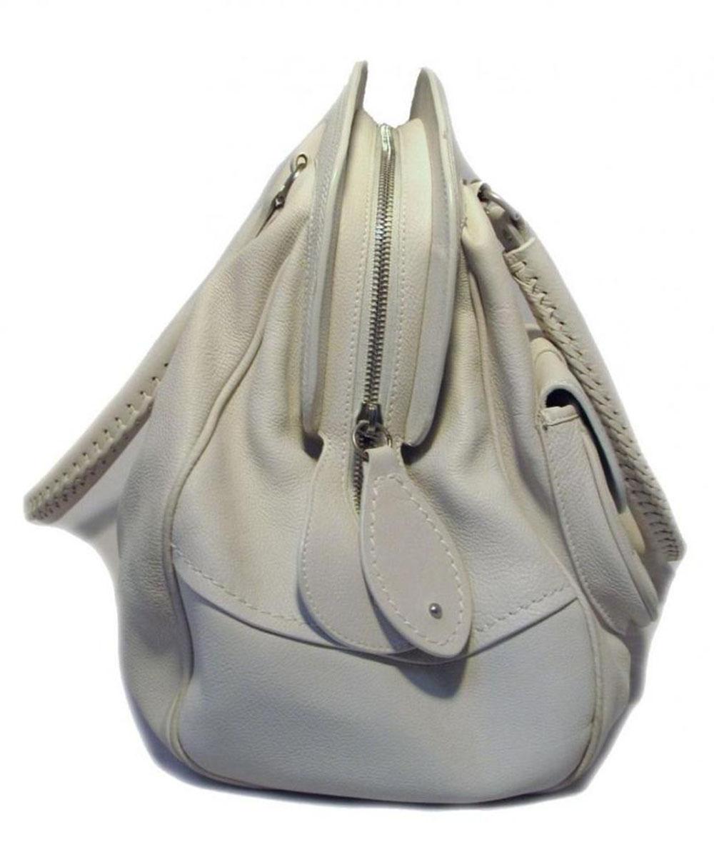 CHRISTIAN DIOR White Leather Shoulder Shopper Bag