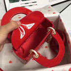 Dior Lady Dior Mini Chain Bag In Cherry Patent Leather