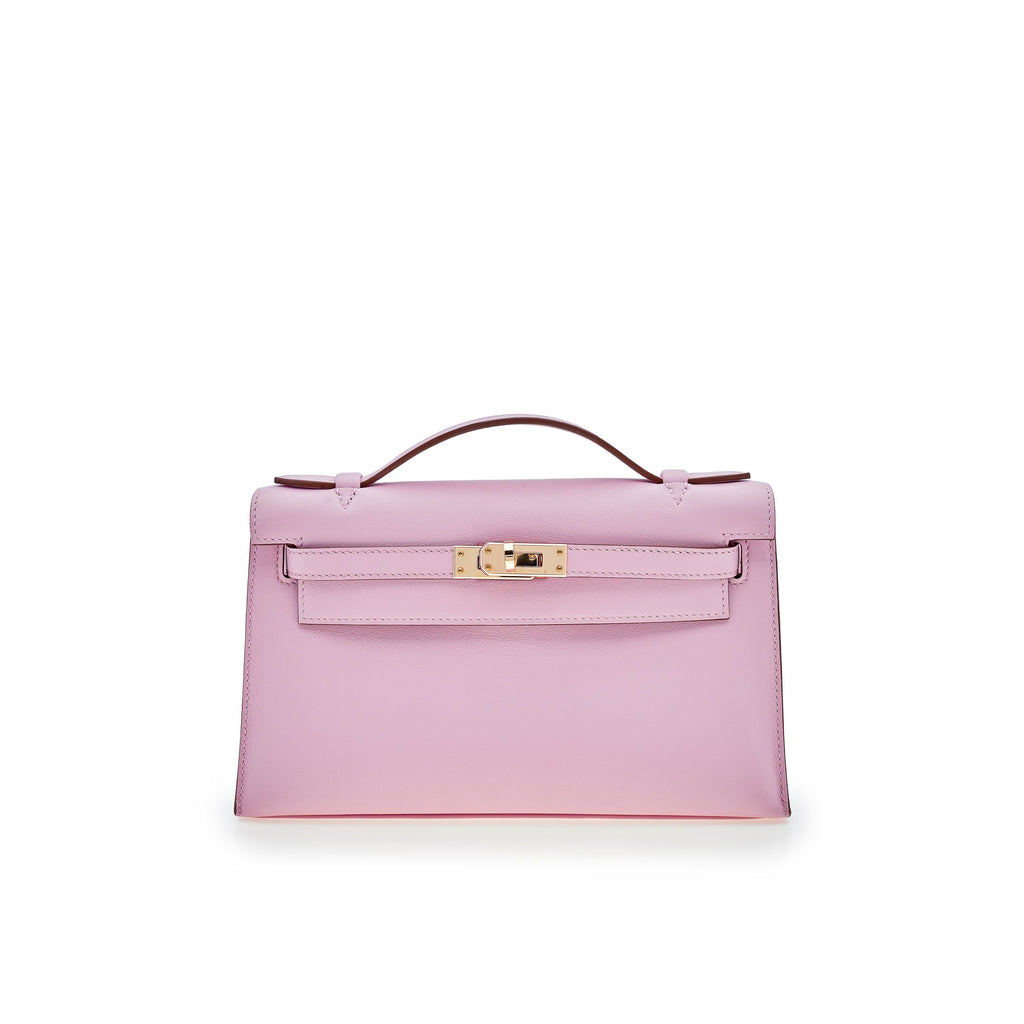 Hermes Kelly Pochette Mauve Sylvestre Swift Rose Gold Hardware