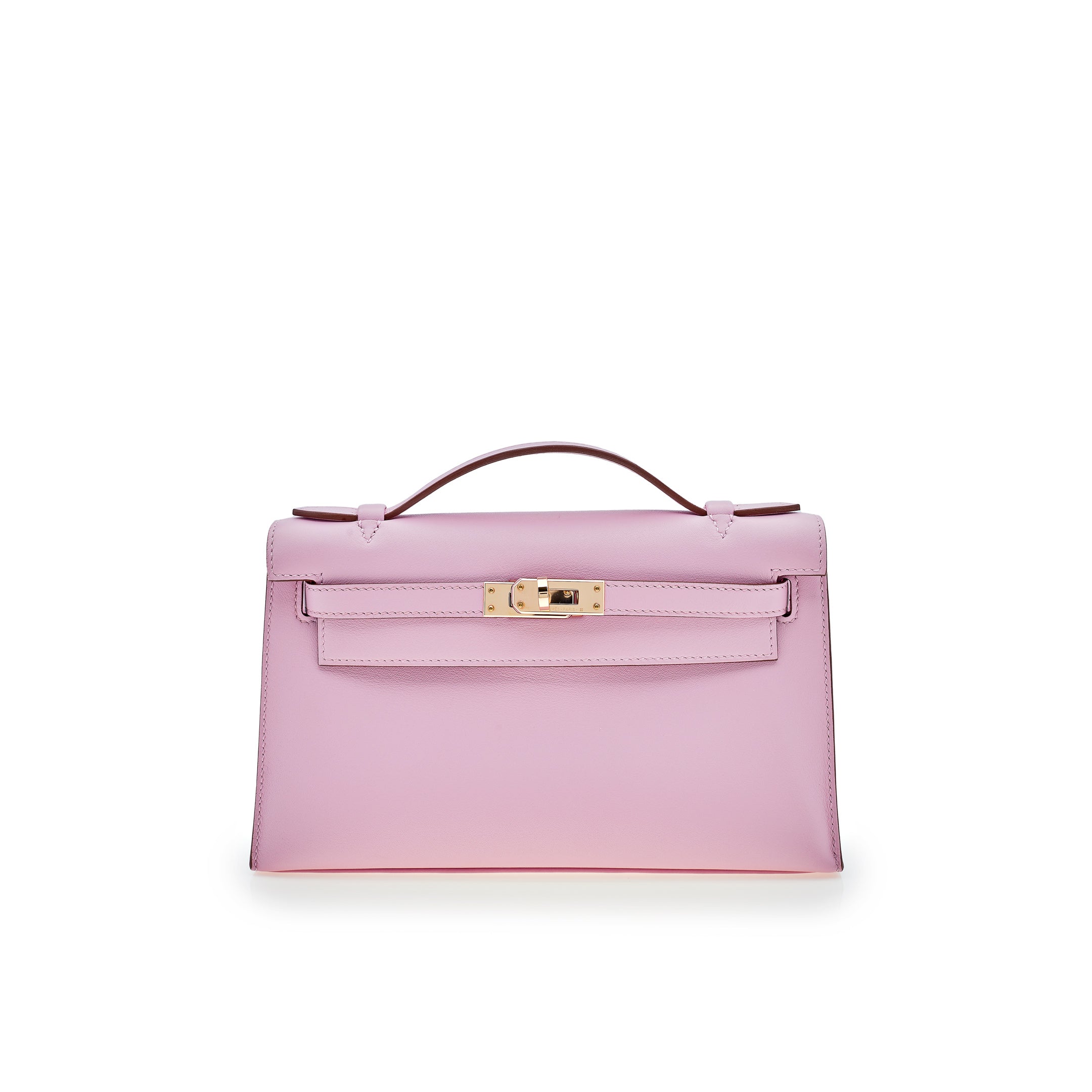 Hermes Kelly Pochette Mauve Sylvestre Swift Rose Gold Hardware