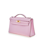 Hermes Kelly Pochette Mauve Sylvestre Swift Rose Gold Hardware