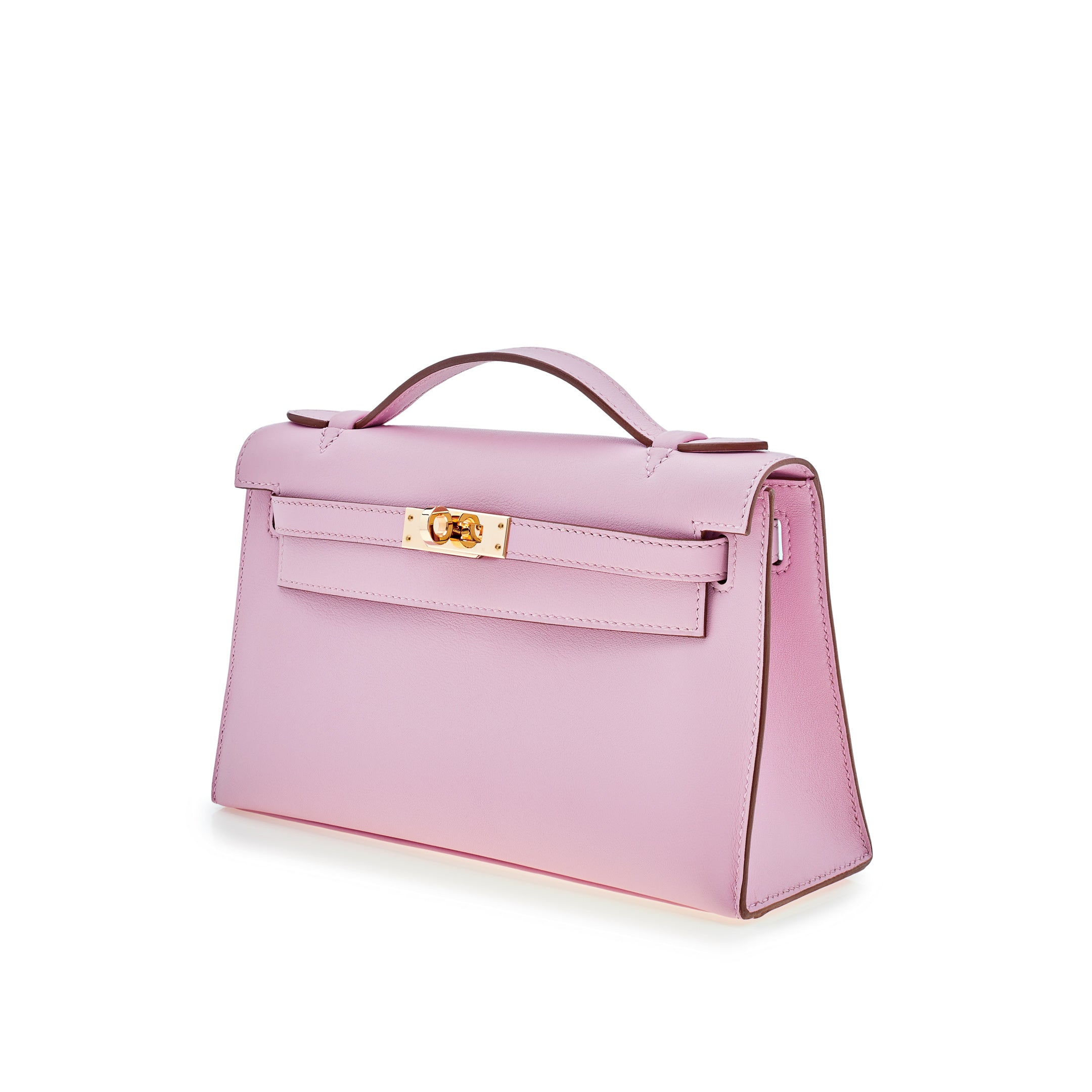 Hermes Kelly Pochette Mauve Sylvestre Swift Rose Gold Hardware