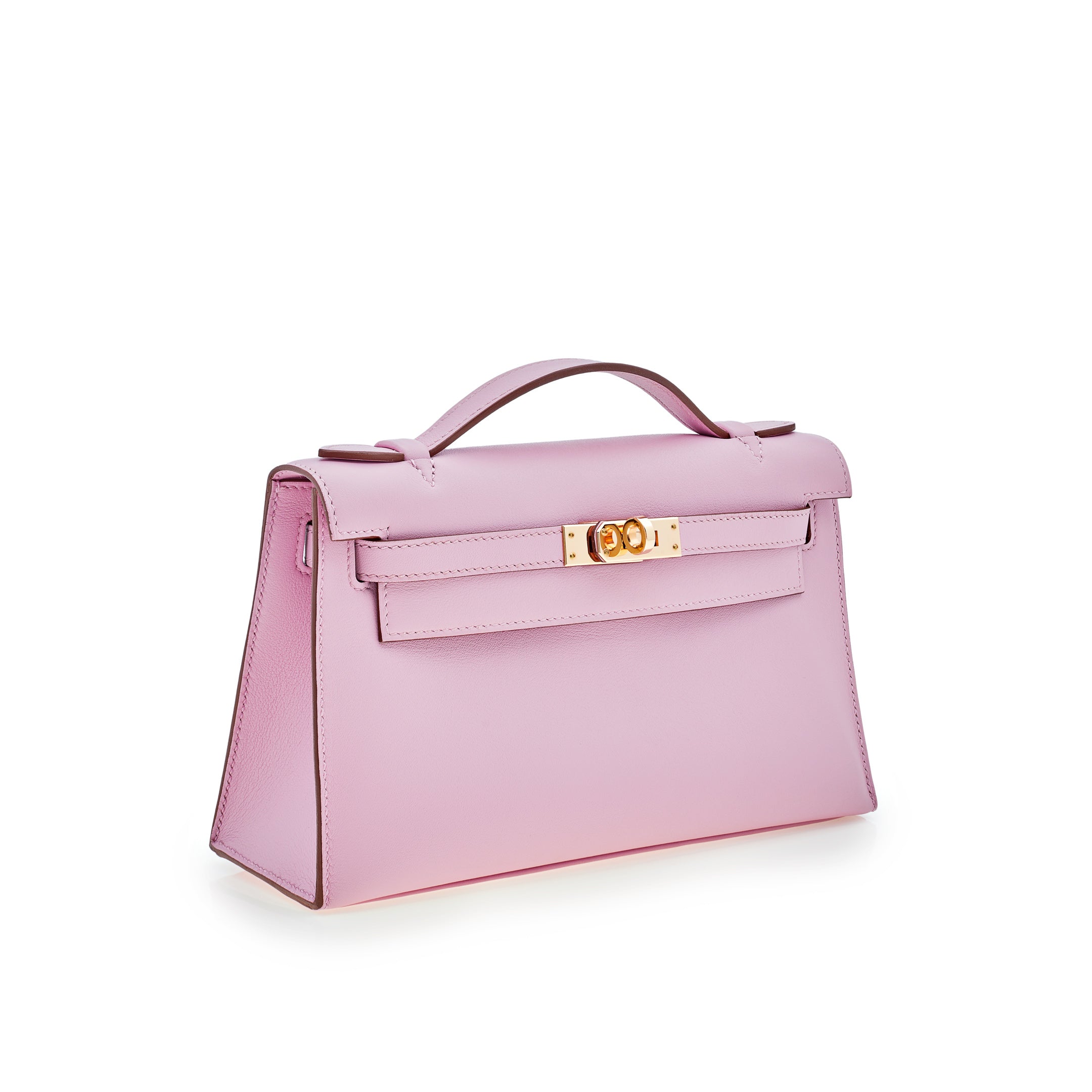 Hermes Kelly Pochette Mauve Sylvestre Swift Rose Gold Hardware