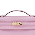 Hermes Kelly Pochette Mauve Sylvestre Swift Rose Gold Hardware