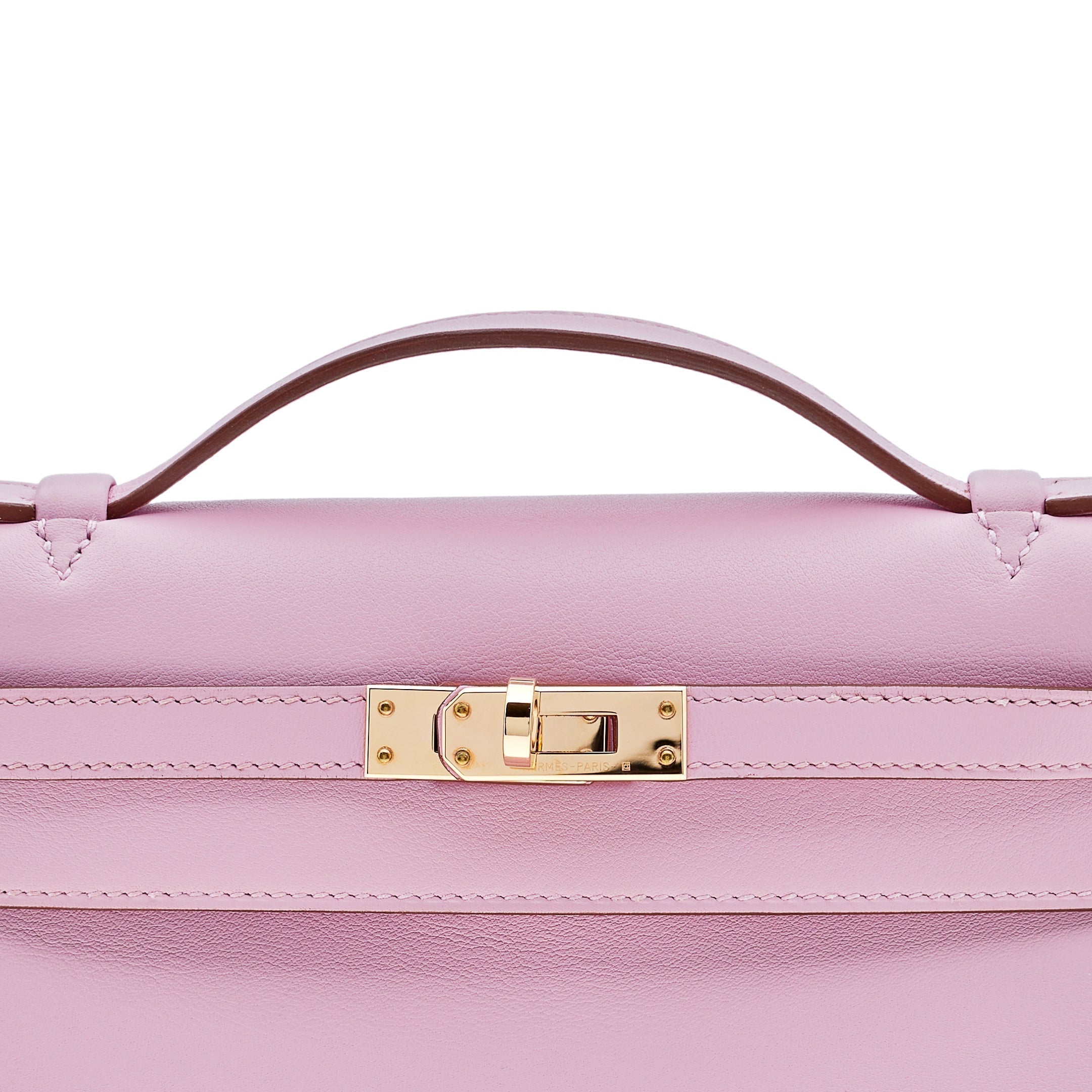 Hermes Kelly Pochette Mauve Sylvestre Swift Rose Gold Hardware